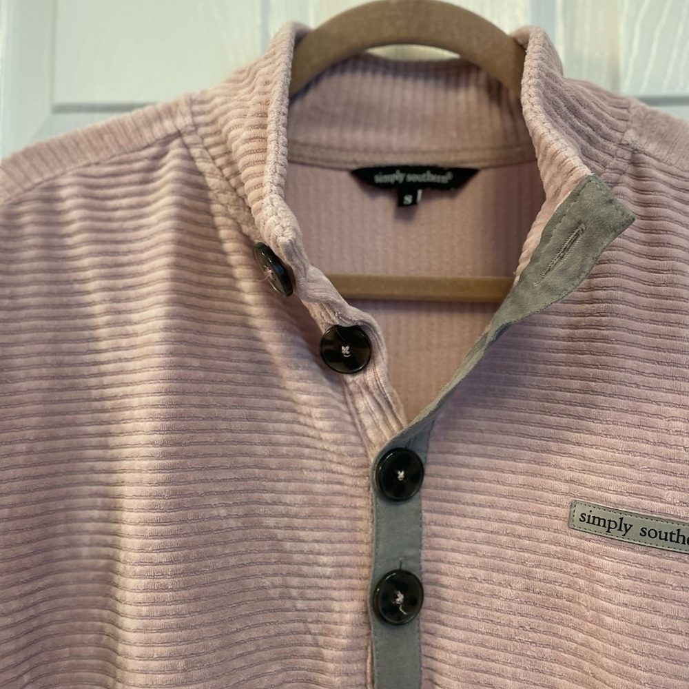 Simply Southern dusty pink Quarter Button Knit light Fleece Pullover size S - Picture 3 of 11
